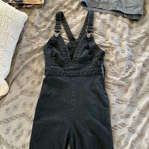 Black denim overalls